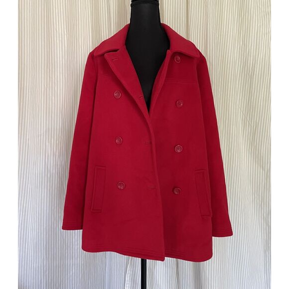 J Jill Womens Red Wool Blend Peacoat Jacket Med Classic Double Breasted Winter - Picture 1 of 8